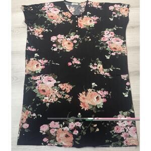 Dwell + Slumber Maxi Dress Floral Black Pink V-Neck Short Sleeve One Size
